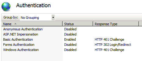 IIS authentication option