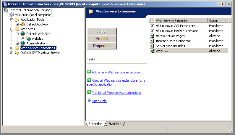 IIS 6 WebDAV extension allowed