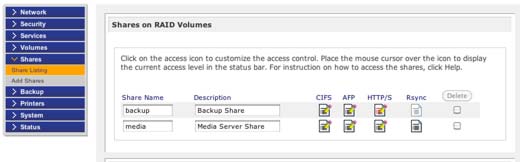ReadyNAS share selection